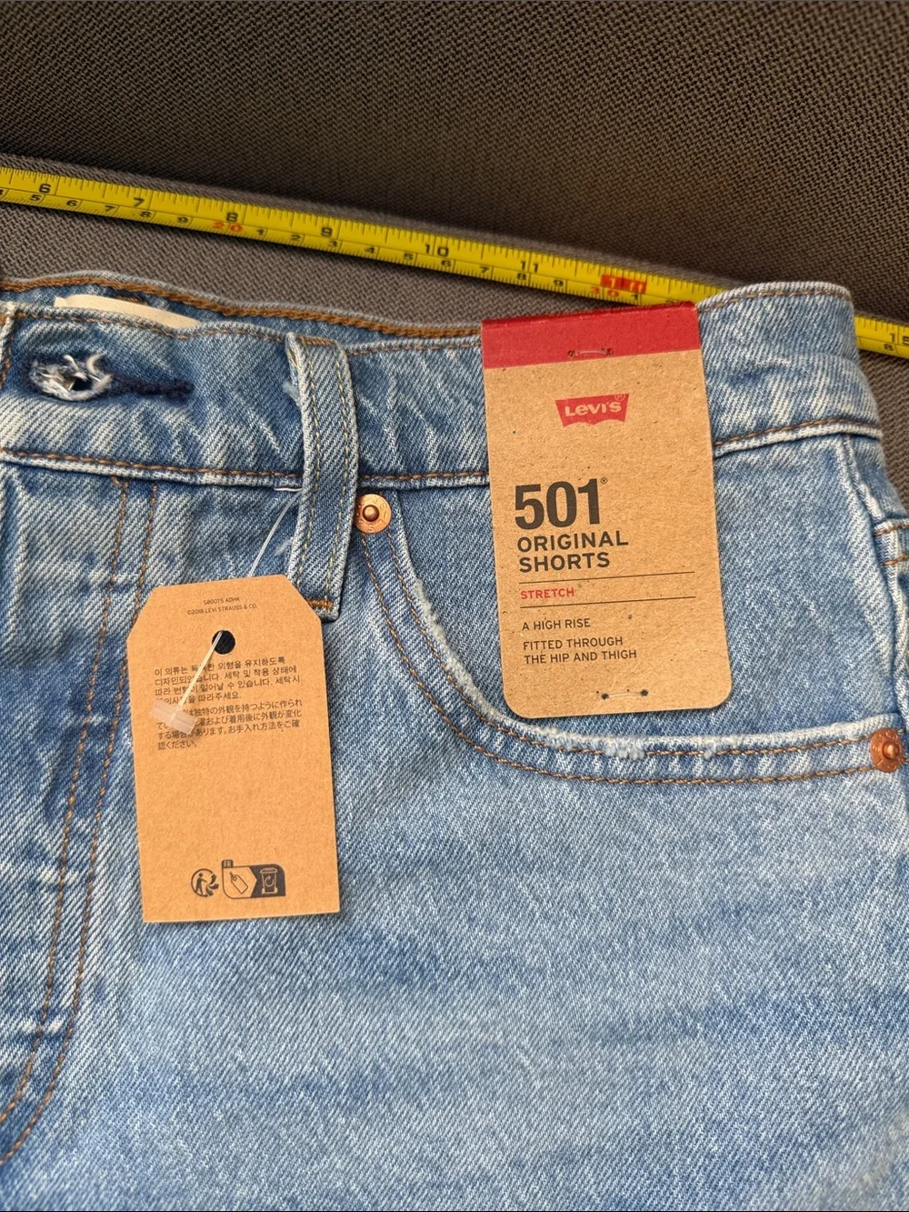 Levi's Light Blue Frayed Hem Denim Shorts - Picture 2 of 7
